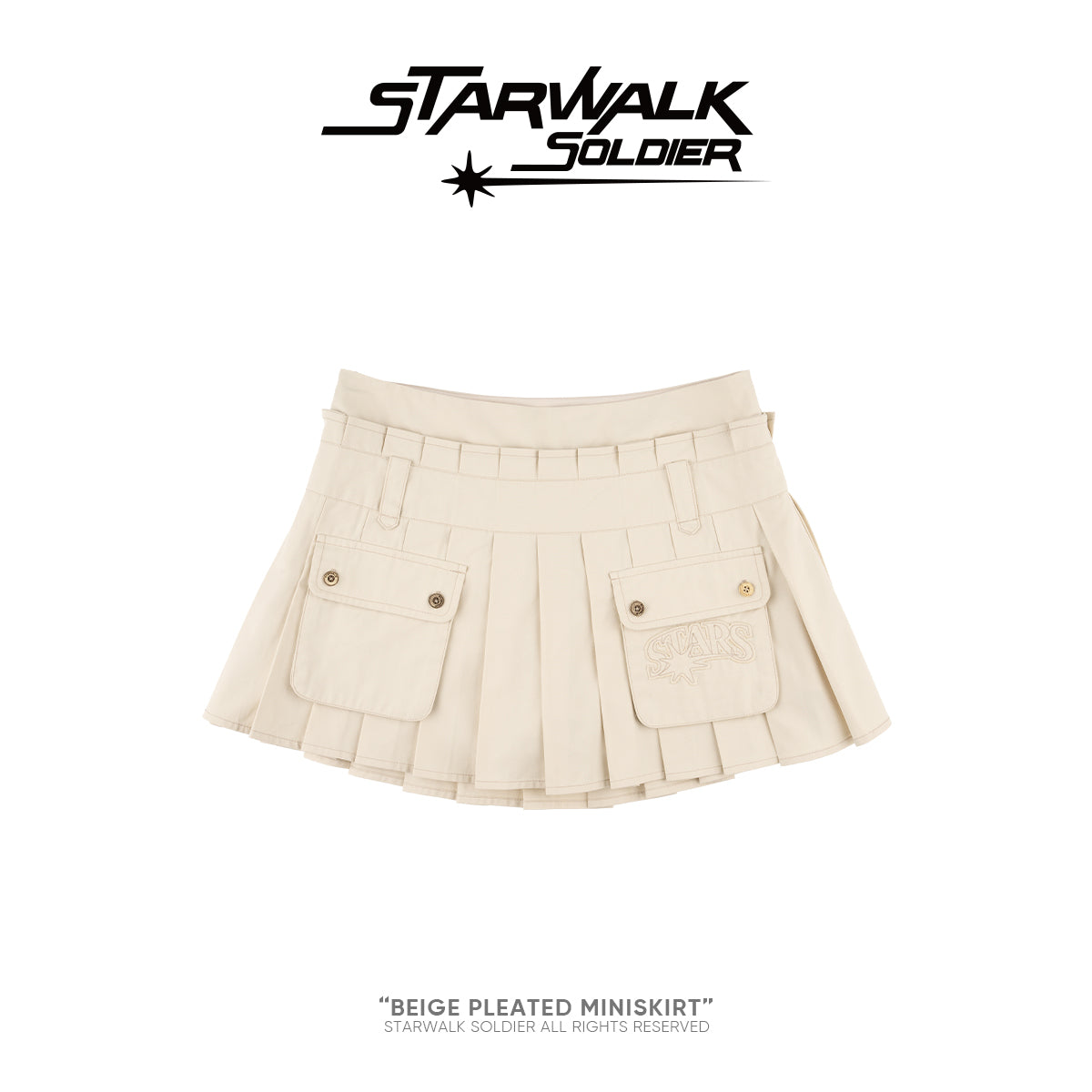 Beige Pleated Mini skirt