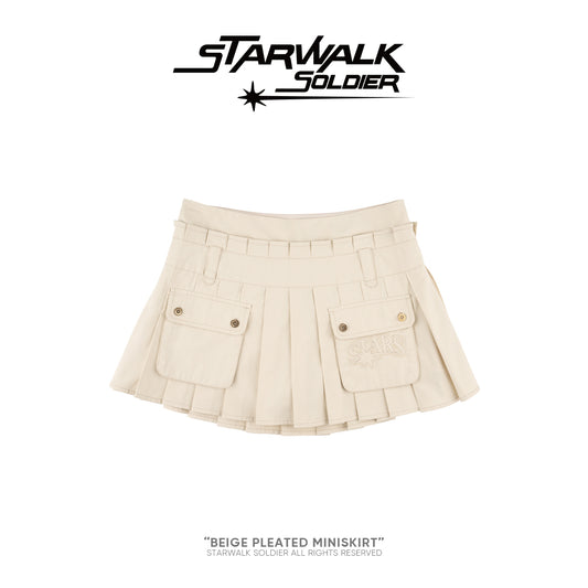 Beige Pleated Mini skirt