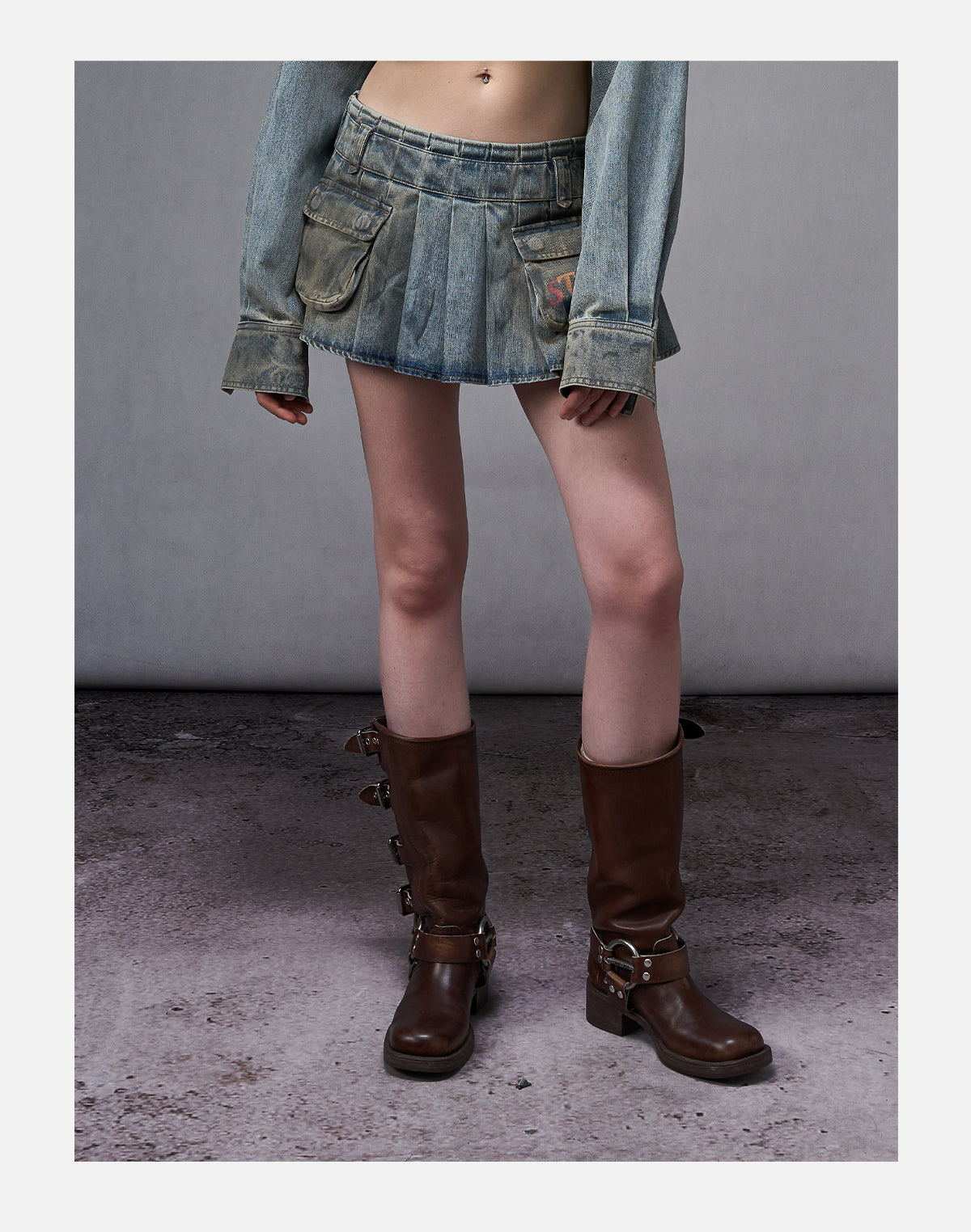 Denim Pleated Miniskirt